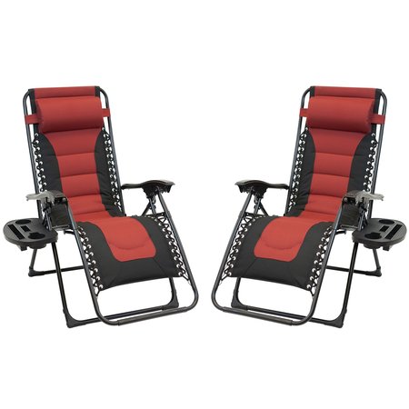 Patio Premier Padded Gravity Chairs With Foot Cover & Big Cupholder, Red & Black, PK2 203079PRB
